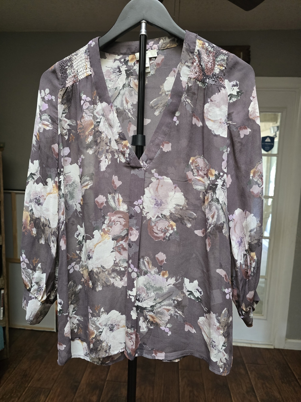 Joie Silk Floral V-Neck Blouse Sheer